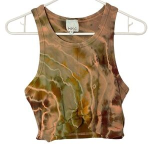 Handmade Geode Tie Dye Ribbed Tank Top Crop Womens Size Small Hand Dyed Peach